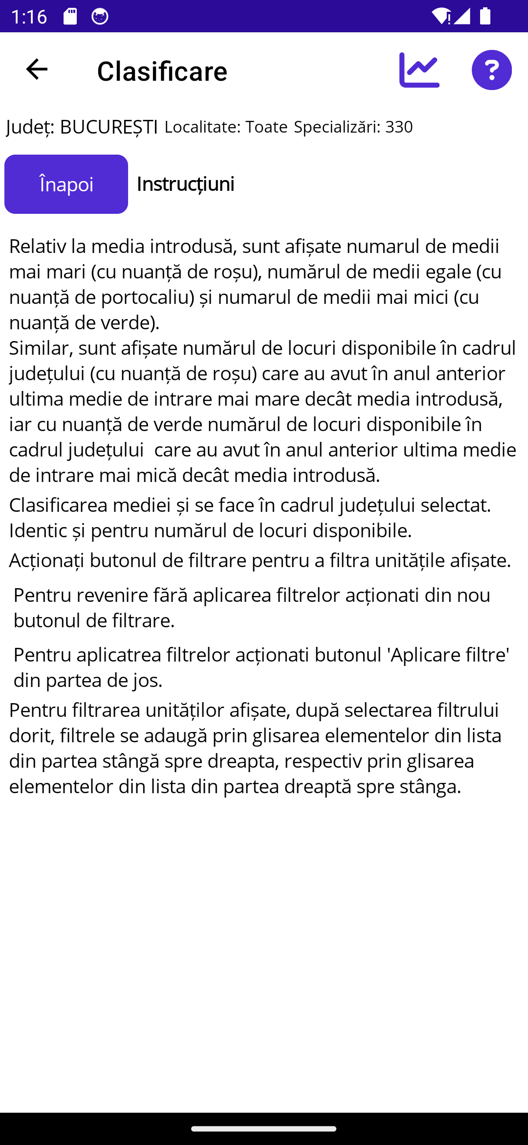 Instructiuni clasificare medie